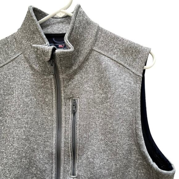 Vineyard Vines Full Zip Knit Vest Gray Navy Fleece Lined Pockets Men's Small - Picture 2 of 8